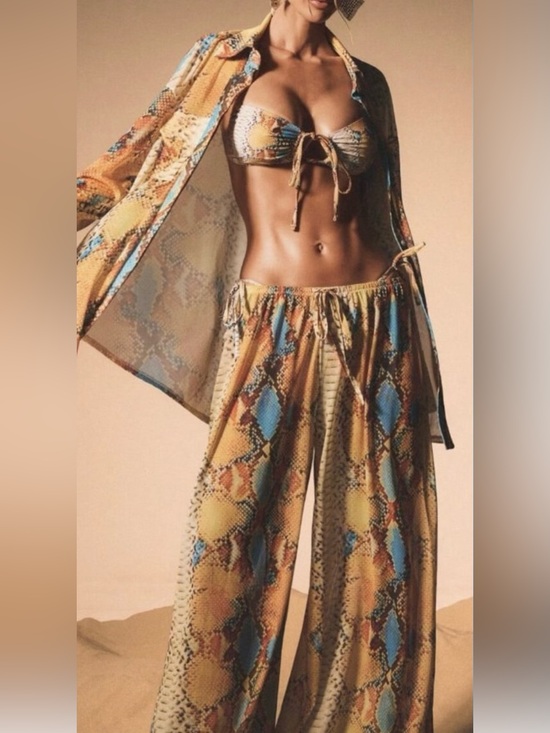 MODA ME COUTURE Pants - Multicolor Boho Women's Snake Print Wide Leg Palazzo Pants High Rise Trousers